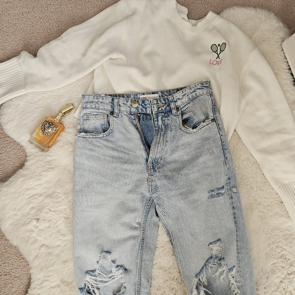 Zara Blue Straight Leg Jeans High Waisted